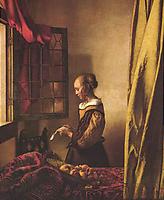 Vermeermålning: kvinna som läser brev