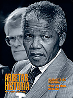 Nelson Mandela med Ingvar Carlsson i bakgrunden 1990