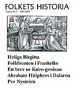 Omslag: Heliga Birgitta överlämnar sina uppenbarelser till biktfadern Alfonso Pecha de Vadaterra, som fick hennes uppdrag att redigera och sprida uppenbarelserna. Träsnitt i den tyska översättningen av uppenbarelserna, Nürnber 1502.