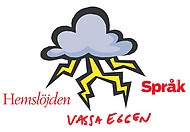 Åskmoln med blixtar och loggor för Hemslöjden, Vassa eggen och Språktidningen