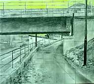 väg, bro, staket, mest i grönt