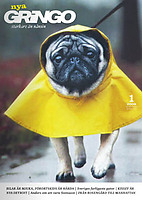 Gringoomslag: mops i gul regnkappa