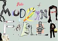 "Moderna fabler" skrivet med krusiduller och figurer och avhuggna armar