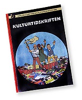 Kulturtidskriftskatalogen, omslag med Tintinparafras: stofiler på en flotte i ett hav av tidskrifter