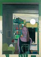 Nattspegel, oljemålning, kvinna i ett rum