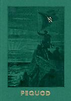 Pequodomslag, tema Kapten Nemo: grönt, soluppgång, figur med flagga på en klippa vid havet