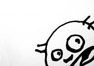 Teckning av rädd figur som tittar upp från höger