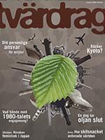 Omslag Tvärdrag: ett grönt löv ovanpå bilar, vapen med mera