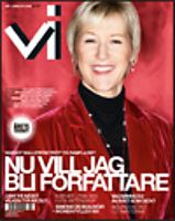 Omslag Tidningen Vi nr 1/08 med Margot Wallström och texten: Nu vill jag bli författare